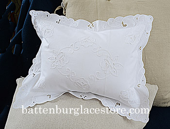 Scalloped Embroidered Baby Pillow, 12x16". Sham Cover Only - Click Image to Close